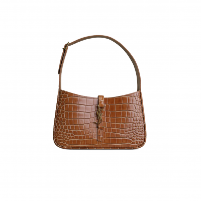 YSL LE 5 À 7 IN CROCODILE-EMBOSSED SHINY LEATHER BROWN 6684124582 (25*14*6cm)